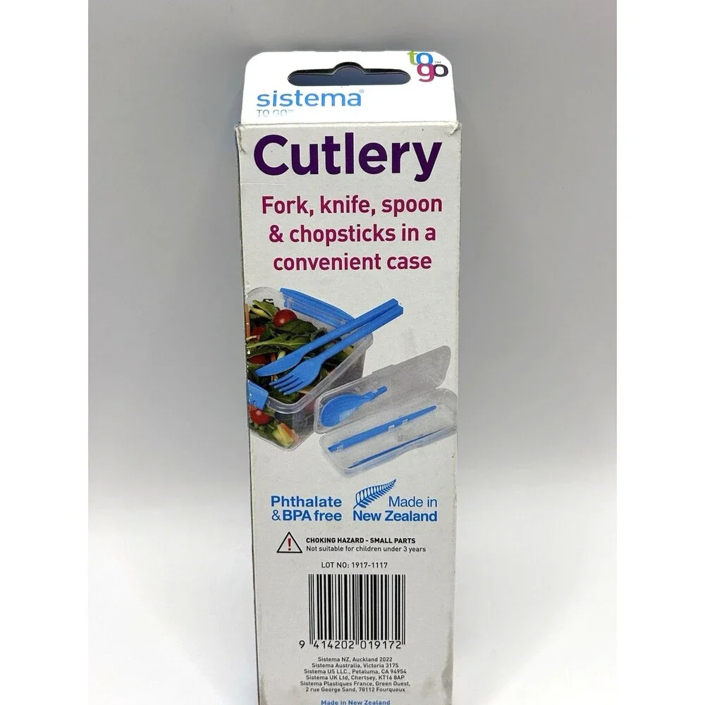 Sistema To Go Collection Cutlery Set, BLUE Chopsticks Fork Knife Spoon Camping